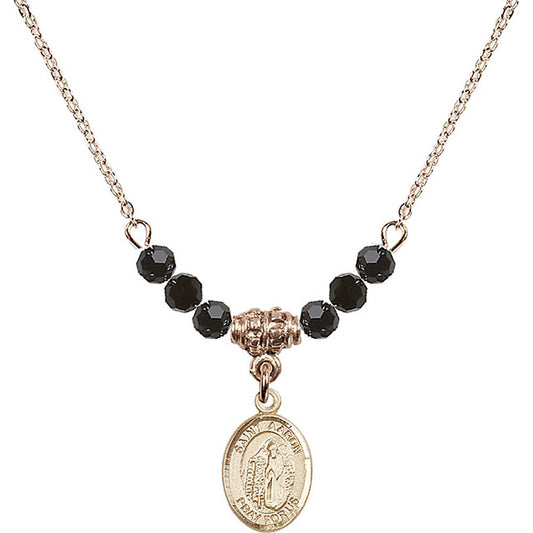 14kt Gold Filled Saint Aaron Birthstone Necklace with Jet Beads - 9254