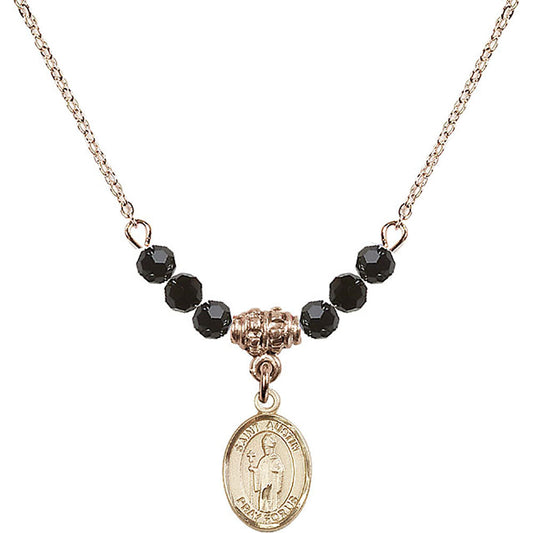 14kt Gold Filled Saint Austin Birthstone Necklace with Jet Beads - 9256