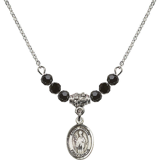 Sterling Silver Saint Austin Birthstone Necklace with Jet Beads - 9256