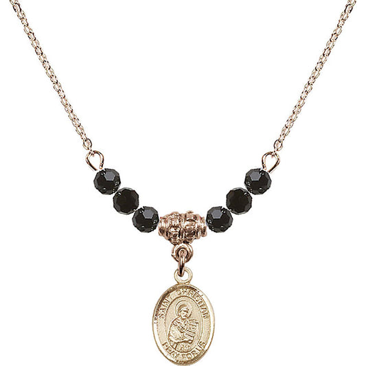 14kt Gold Filled Saint Christian Demosthenes Birthstone Necklace with Jet Beads - 9257