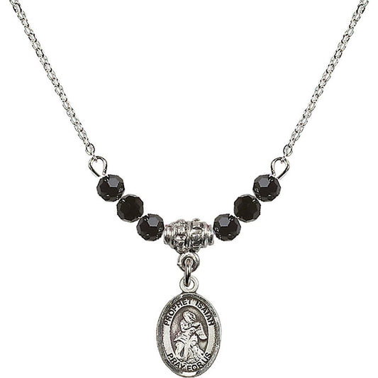 Sterling Silver Saint Isaiah Birthstone Necklace with Jet Beads - 9258