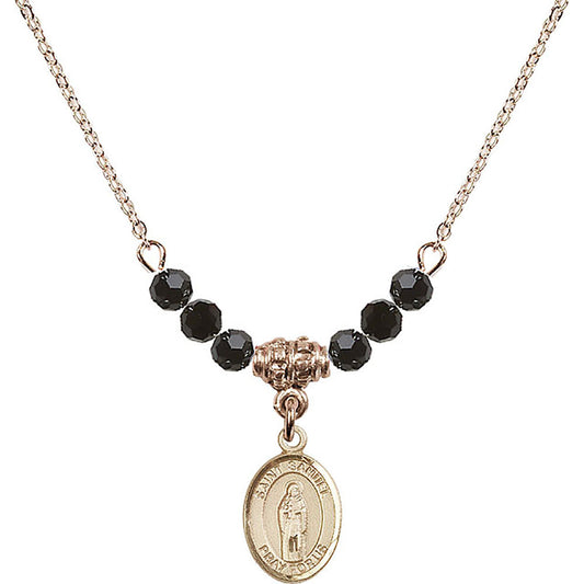 14kt Gold Filled Saint Samuel Birthstone Necklace with Jet Beads - 9259