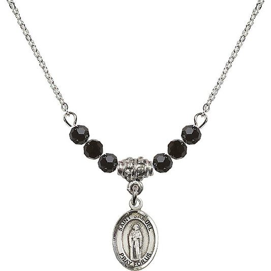 Sterling Silver Saint Samuel Birthstone Necklace with Jet Beads - 9259