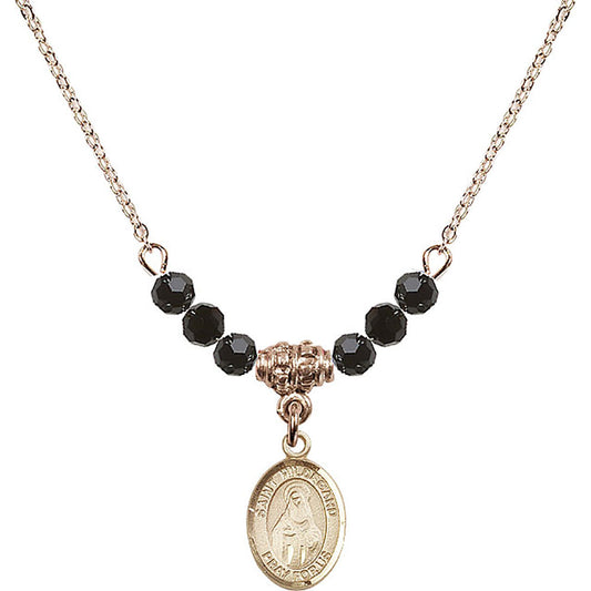 14kt Gold Filled Saint Hildegard von Bingen Birthstone Necklace with Jet Beads - 9260