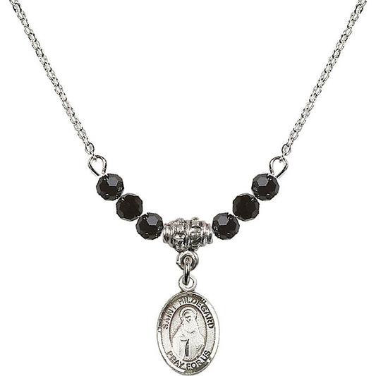 Sterling Silver Saint Hildegard von Bingen Birthstone Necklace with Jet Beads - 9260