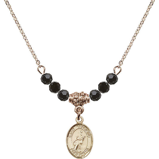14kt Gold Filled Saint Tarcisius Birthstone Necklace with Jet Beads - 9261