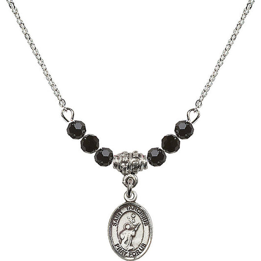 Sterling Silver Saint Tarcisius Birthstone Necklace with Jet Beads - 9261