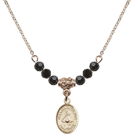14kt Gold Filled Our Lady of San Juan Birthstone Necklace with Jet Beads - 9263