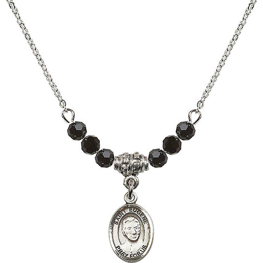 Sterling Silver Saint Eugene de Mazenod Birthstone Necklace with Jet Beads - 9266