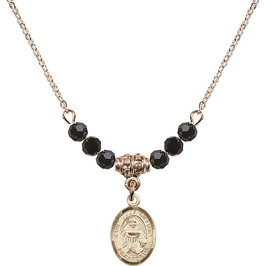 14kt Gold Filled Saint Julia Billiart Birthstone Necklace with Jet Beads - 9267
