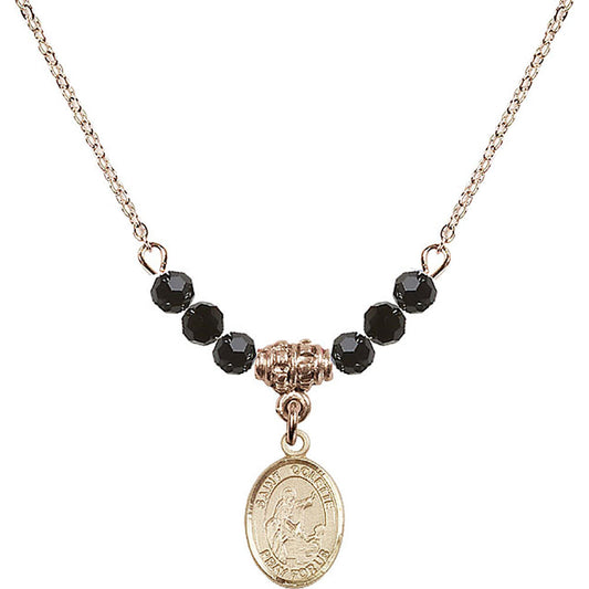 14kt Gold Filled Saint Colette Birthstone Necklace with Jet Beads - 9268