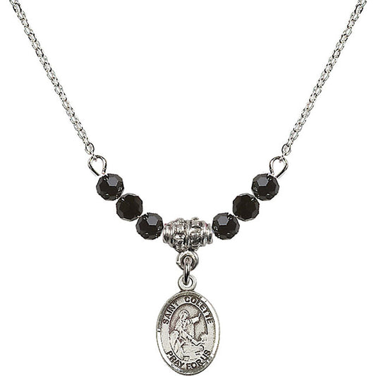 Sterling Silver Saint Colette Birthstone Necklace with Jet Beads - 9268
