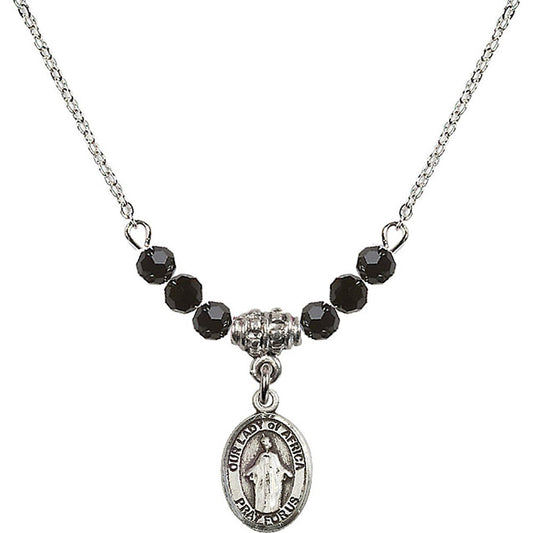 Sterling Silver Our Lady of Africa Birthstone Necklace with Jet Beads - 9269