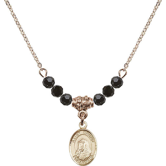 14kt Gold Filled Saint Bruno Birthstone Necklace with Jet Beads - 9270