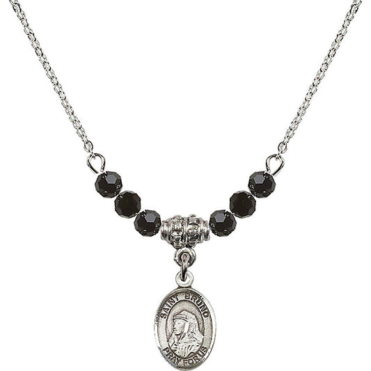 Sterling Silver Saint Bruno Birthstone Necklace with Jet Beads - 9270