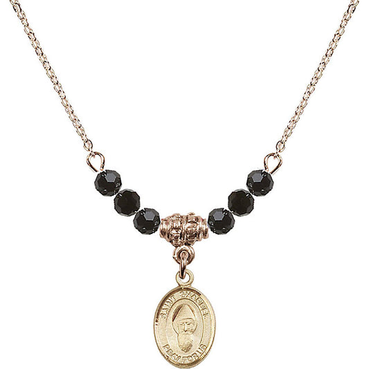 14kt Gold Filled Saint Sharbel Birthstone Necklace with Jet Beads - 9271