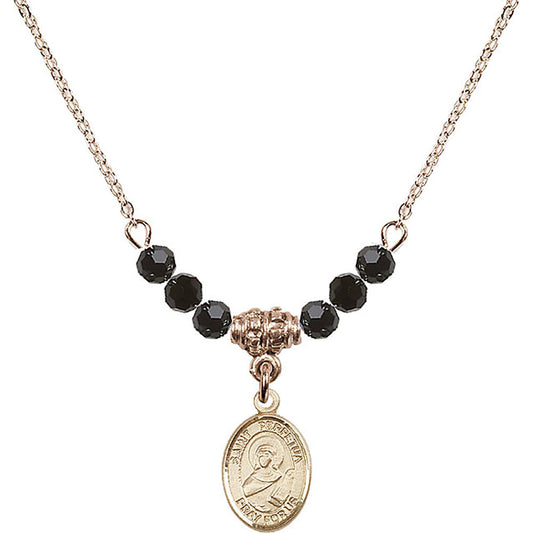 14kt Gold Filled Saint Perpetua Birthstone Necklace with Jet Beads - 9272