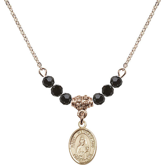14kt Gold Filled Saint Wenceslaus Birthstone Necklace with Jet Beads - 9273