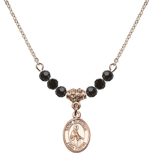 14kt Gold Filled Saint Remigius of Reims Birthstone Necklace with Jet Beads - 9274