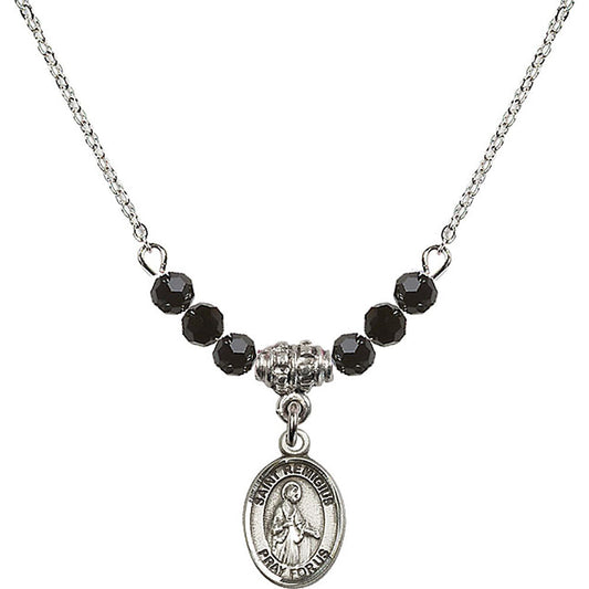 Sterling Silver Saint Remigius of Reims Birthstone Necklace with Jet Beads - 9274