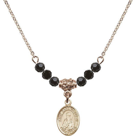 14kt Gold Filled Saint Basil the Great Birthstone Necklace with Jet Beads - 9275