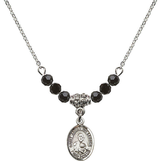 Sterling Silver Saint James the Lesser Birthstone Necklace with Jet Beads - 9277