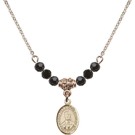 14kt Gold Filled Blessed Pier Giorgio Frassati Birthstone Necklace with Jet Beads - 9278