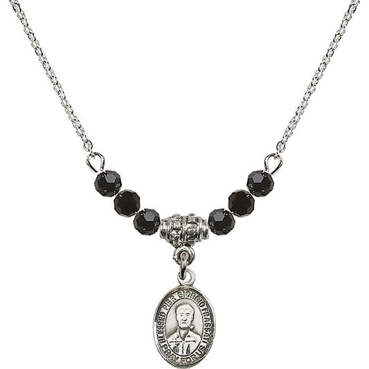 Sterling Silver Blessed Pier Giorgio Frassati Birthstone Necklace with Jet Beads - 9278