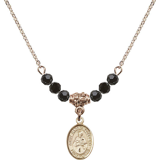 14kt Gold Filled Saint Gabriel Possenti Birthstone Necklace with Jet Beads - 9279