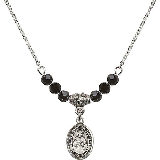 Sterling Silver Saint Gabriel Possenti Birthstone Necklace with Jet Beads - 9279