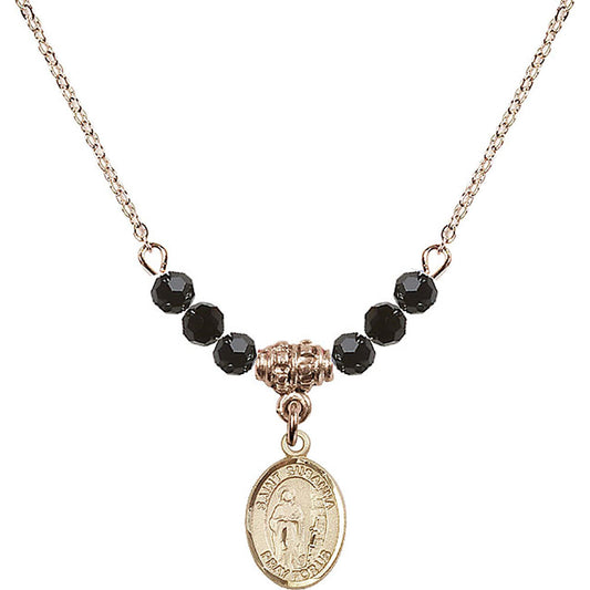 14kt Gold Filled Saint Susanna Birthstone Necklace with Jet Beads - 9280