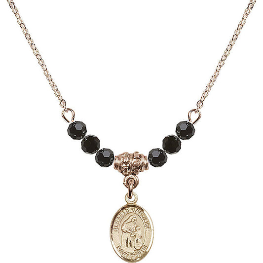 14kt Gold Filled Blessed Caroline Gerhardinger Birthstone Necklace with Jet Beads - 9281