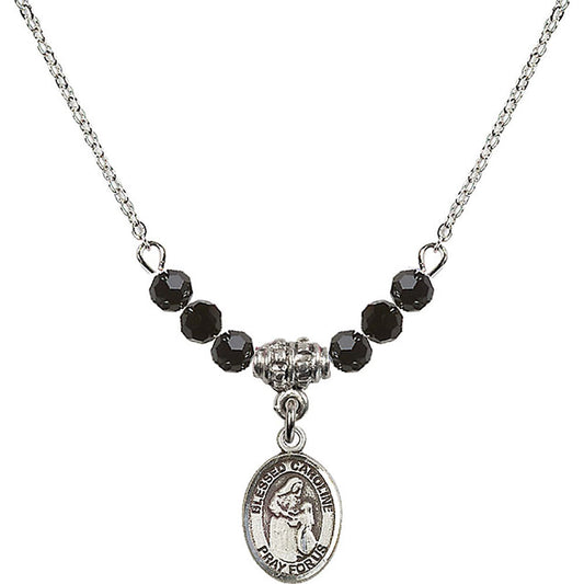 Sterling Silver Blessed Caroline Gerhardinger Birthstone Necklace with Jet Beads - 9281