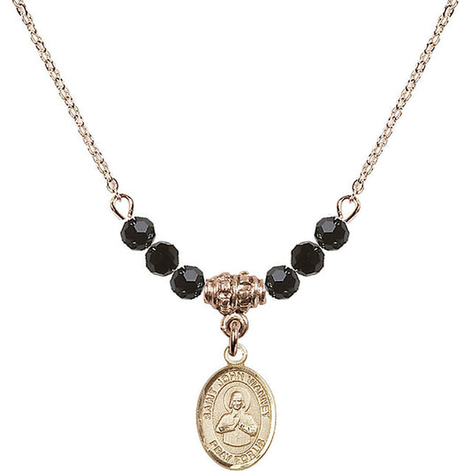 14kt Gold Filled Saint John Vianney Birthstone Necklace with Jet Beads - 9282