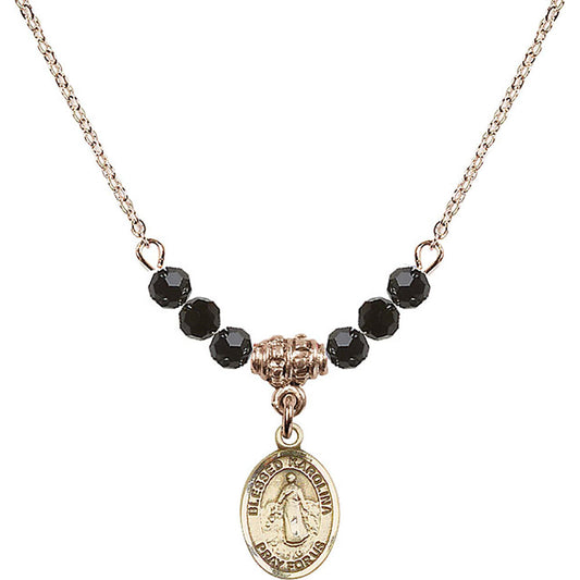 14kt Gold Filled Blessed Karolina Kozkowna Birthstone Necklace with Jet Beads - 9283
