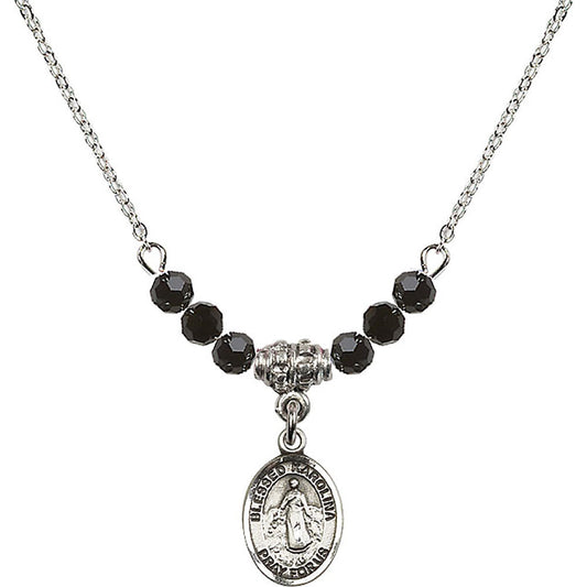 Sterling Silver Blessed Karolina Kozkowna Birthstone Necklace with Jet Beads - 9283
