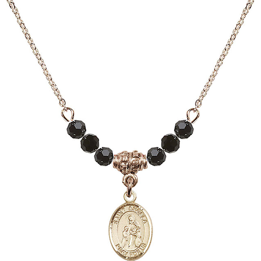 14kt Gold Filled Saint Angela Merici Birthstone Necklace with Jet Beads - 9284
