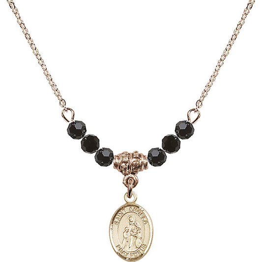14kt Gold Filled Saint Angela Merici Birthstone Necklace with Jet Beads - 9284