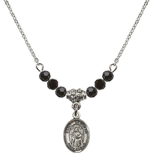 Sterling Silver Saint Deborah Birthstone Necklace with Jet Beads - 9286