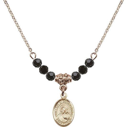 14kt Gold Filled Our Lady of Good Counsel Birthstone Necklace with Jet Beads - 9287