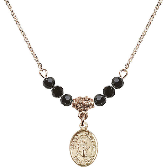 14kt Gold Filled Our Lady of Mercy Birthstone Necklace with Jet Beads - 9289