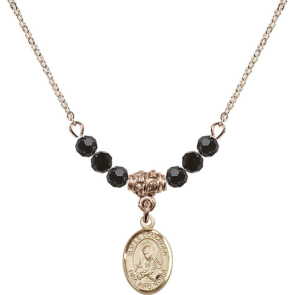 14kt Gold Filled Mater Dolorosa Birthstone Necklace with Jet Beads - 9290