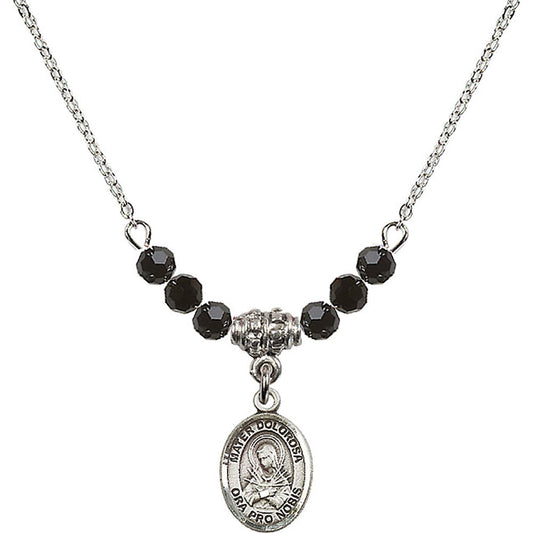 Sterling Silver Mater Dolorosa Birthstone Necklace with Jet Beads - 9290