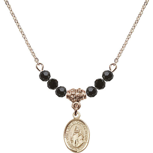 14kt Gold Filled Our Lady of Consolation Birthstone Necklace with Jet Beads - 9292