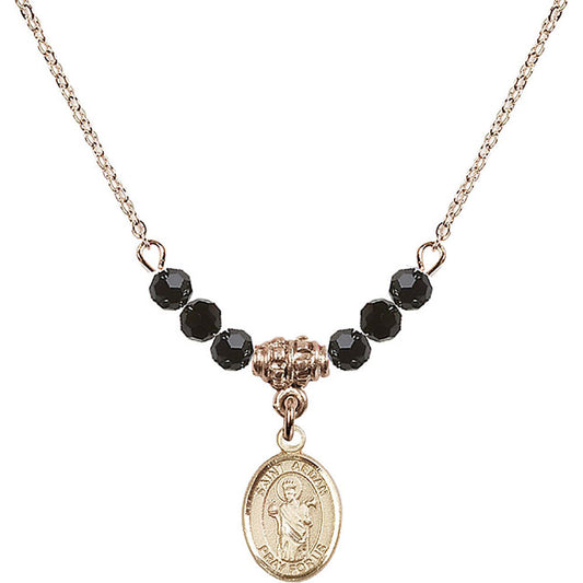 14kt Gold Filled Saint Aedan of Ferns Birthstone Necklace with Jet Beads - 9293