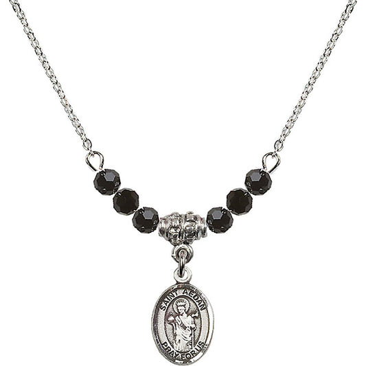 Sterling Silver Saint Aedan of Ferns Birthstone Necklace with Jet Beads - 9293