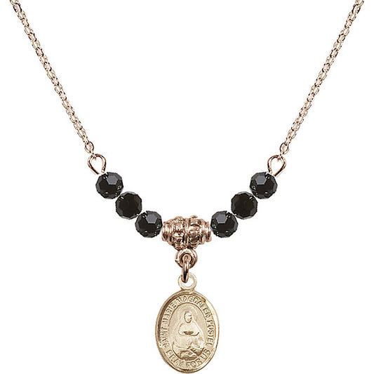 14kt Gold Filled Saint Marie Magdalen Postel Birthstone Necklace with Jet Beads - 9294