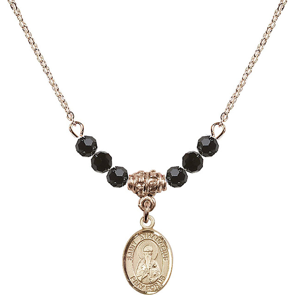 14kt Gold Filled Saint Athanasius Birthstone Necklace with Jet Beads - 9296