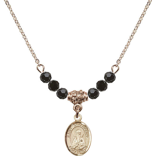 14kt Gold Filled Saint Athanasius Birthstone Necklace with Jet Beads - 9296