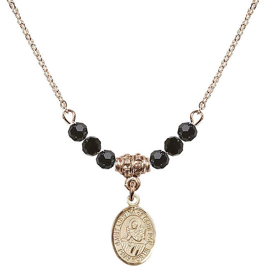 14kt Gold Filled Saint Lidwina of Schiedam Birthstone Necklace with Jet Beads - 9297